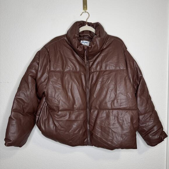Old Navy Brown Faux Leather Puffer Jacket - Picture 4 of 12